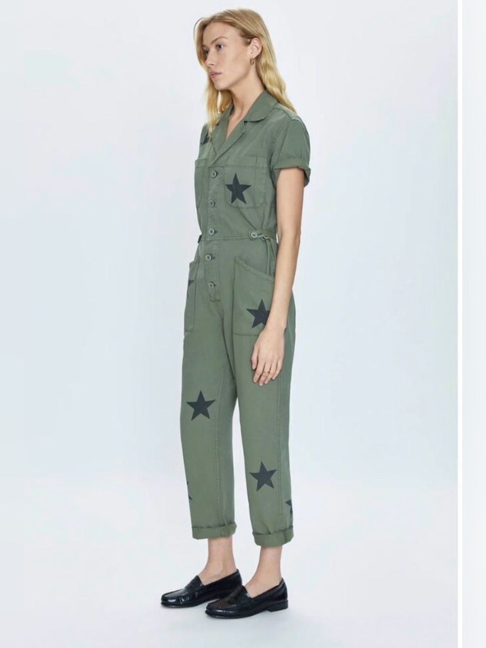 Pistola Grover Jumpsuit Royal Honor Olive Green with Black Stars Size Small - Picture 2 of 13